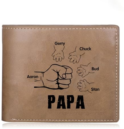 ALBERTBAND Herren Geldbörse mit Namen Foto Gravur Vatertagsgeschenk für Papa Personalisiert Portmonee Geschenk (Braun-5 Name)