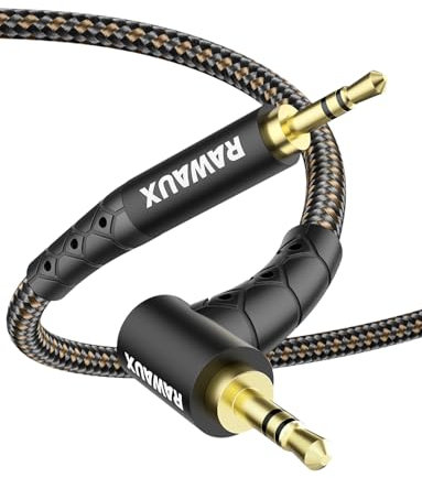 RAWAUX 3,5mm Aux Kabel 2M, 90 Grad Klinke auf Klinke Stereo Audio Kabel Rechtwinkliges Stecker Vergoldet 3,5mm Klinkenkabel Kopfhörer Kabel für Tablet, Laptop, Auto, Kopfhörer, Telefone