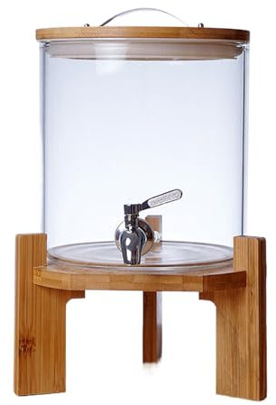 NJDQFA Drink Dispenser,Glass Drinking Dispenser with Lid,Lemonade Jar with Spigot,Glass Drink Dispenser for Fridge,Mason Drink Dispenser,for Parties,Bar,Wedding,And Barbecues,Bring support,5l