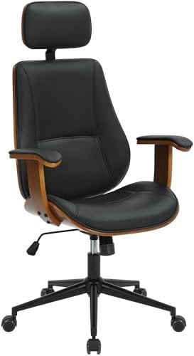 CLP Chaise De Bureau Lugo Revêtue De Similicuir I Chaise De Bureau Ergonomique avec Appui-tête I Chaise Pivotante À 360°, Couleur:Noyer/Noir