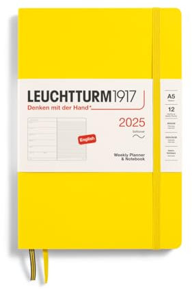 LEUCHTTURM1917 370752 Wochenkalender & Notizbuch Medium (A5) 2025, Softcover, Zitrone, Englisch