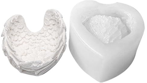 Goldyida Stampo in silicone per ali d'angelo, forma a forma di cuore, ali d'angelo, in resina epossidica, 3D, angelo, ali in silicone, forma 3D, angelo, statua di candele, stampi in silicone (piccoli)