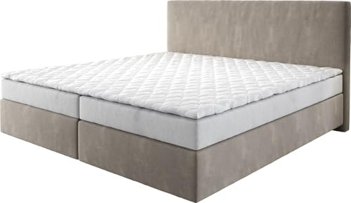 DELIFE Boxspringbett Dream-Well Mikrofaser Beige 200x200 cm | Bonell-Matratze PU-Topper