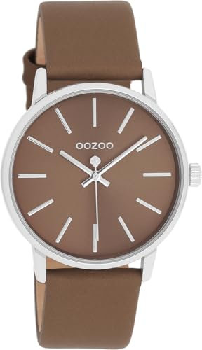 Oozoo - Timepieces Damen Uhr in Brown/Silver | Armbanduhr Damen mit Lederarmband | Moderne Uhr für Frauen | Edle Analog Damenuhr in rund C11368 (36mm Gehäuse)