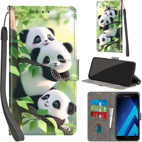 Handyhülle für Samsung Galaxy A5 2017 Hüllen Premium Leder Case Klappbar Wallet Magnet Kartenfach Standfunktion Schutzhülle kompatibel mit Samsung A5 2017 Cover,Panda