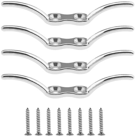 4 Pcs Boat Cleats, 4.4 Inch Heavy Duty Cleat Hooks with 8 Mounting Screws, Marine Boat Dock Cleat Hooks, Stainless Steel Flagpole Boat Mooring Accessories, Blind Cord Cleat Hook for Marine Decor