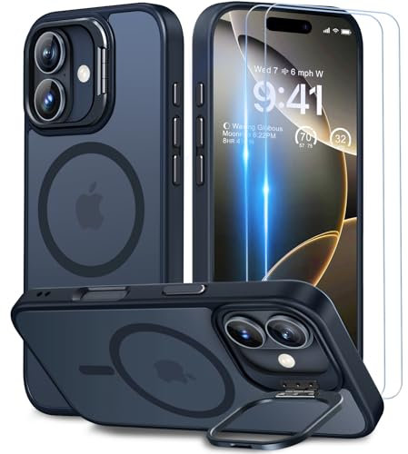 Beeasy for iPhone 16 Case MagSafe Phone Case with 2 Screen Protectors and Stand, Military Shockproof Protective Slim Cover, Case for iPhone 16 6.1 Inch, Translucent Black