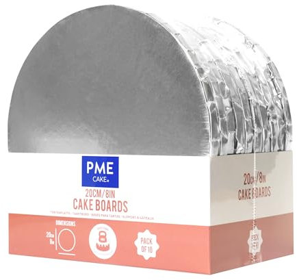 PME Set de 10 Plateaux à gâteau Ronds avec bords enveloppés, Argentées (8 / 20cm), Argentée