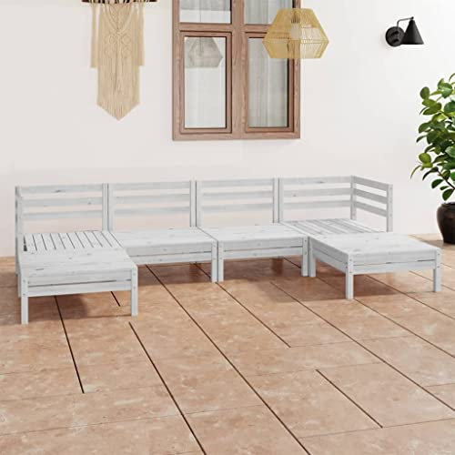 KATERYY 6-TLG. Garten-Lounge-Set Weiß Massivholz Kiefer,PalettenLoungeSet aus Kiefernholz Zeitloser Charme für Garten und Terrasse
