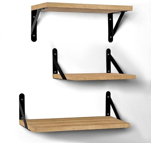 T-LOVENDO.ES Baldas Pared Madera Natural. Estantes flotantes o estantería. Repisas. Juego de 3 Piezas. Ideal salón, Sala Estar, baño, Cocina, decoración. Fácil Montaje. Resistente.