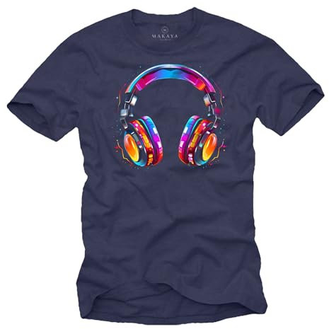 MAKAYA Hip Hop T-Shirt mit Kopfhörer Motiv Aufdruck Print Bunt Herren Kinder Jungs Jungen Blau XXL
