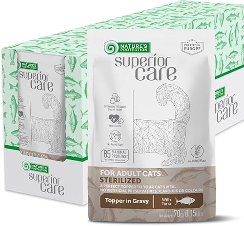 NATURE'S PROTECTION Katzen-Nassfutter Superior Care getreidefrei, mit Taurin & viel Protein für kastrierte Katzen, Unterstützt Verdauung & Immunsystem, Großpackung Katzenfutter, Thunfisch (24x70g)