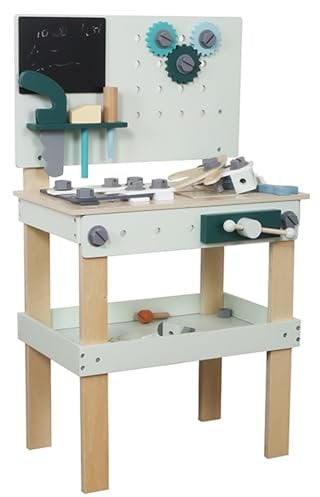 Kinder Werkbank aus Holz, 45 x 28 x 77 cm, mit Werkzeugen und Zubehör, Kinderwerkstatt