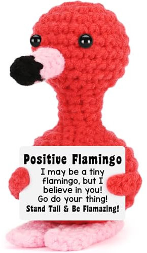 TELAIN Flamingo Häkeldeko, Inspirierende Handgemachte Flamingo Figur, Motivierende Schreibtischdekoration Für Positive Stimmung, Perfektes Geschenk Für Kollegen Und Freunde
