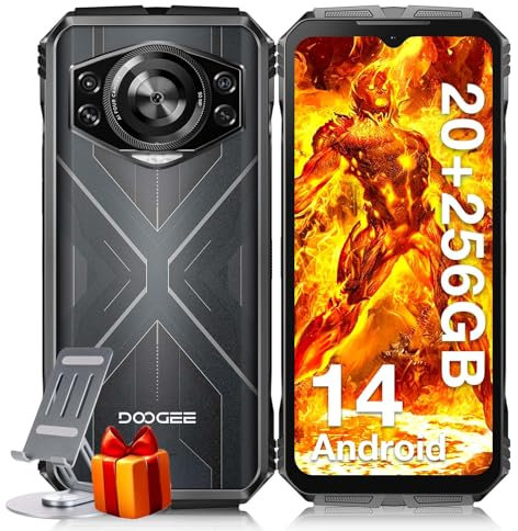 DOOGEE S cyber Rugged Smartphone, 20GB RAM + 256GB ROM, 10800mAh Telefono Indistruttibile, 6.58”FHD Cellulare Indistruttibile, 50MP+16MP+5MP Android 14 Face ID/Fingerprint/NFC/OTC/GPS, Nero Argento
