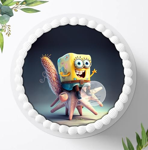 Tortenaufleger Tortenbild Tortendeko Fototorte Spongebob für Jungen,Mädchen und Divers zum Geburtstag, Essbares Foto aus Fondant, Ø 20cm - 1103z