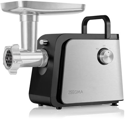 ZEEGMA MOLEN CHEF EASY Elektrischer Fleischwolf Leistung 2100 W 3 Edelstahlscheiben Wurstaufsatz Gemüseschredder Rückwärtsgang