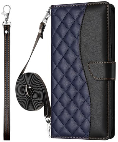 Crossbody Wallet Case for Motorola Edge 5G 2025, RFID Blocking PU Leather Flip Cover with Card Slots Holder Wrist Strap Lanyard, Blue