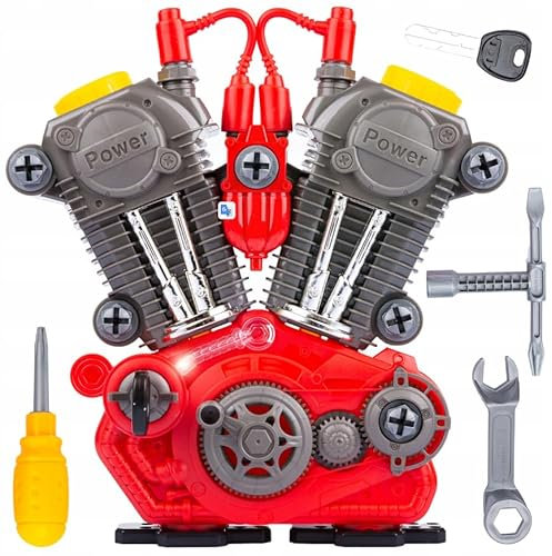Kinder Auto Motor Bausatz mit Licht & Sound – Spielzeug zum Schrauben & Reparieren ab 3 Jahre – Lernspielzeug Mechaniker Set inkl. Werkbank & Werkzeug – Konstruktionsspielzeug für Jungen & Mädchen