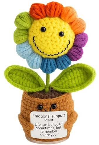Emotional Support Plant, Crochet Sunflower Gift for Home Decor, Handmade Crochet Plant with Inspirational Card, for Plant Lovers and Special Occasions, 15.5x6.5cm