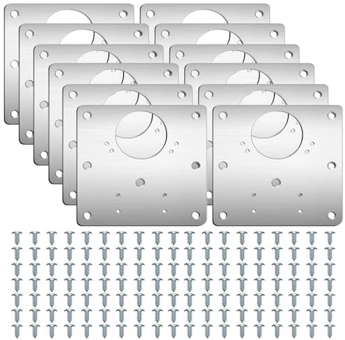 12 PCS Hinge Repair Plate, Stainless Steel Cupboard Hinge Repair Plate with 72 Screws, 90x90mm Heavy-Duty Hinges Repair Brackets with Holes for Kitchen Door, Cabinet, Furniture, Wardrobe