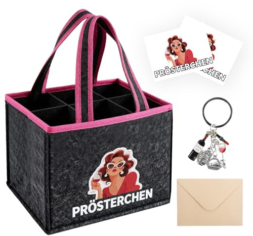 Bingqiling Biertasche für 6 Flaschen mit Schlüsselanhänger | Geschenk für Frauen, Mama, Freundin | Wiederverwendbare Filz-Handtasche