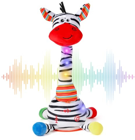 Edencomer Tanzende Zebra Spielzeug, Singender Sprechende Musik Kuscheltier Zebra, Lautstärke einstellbar, Interaktive Plüschtier für Kinder, Geschenke für Jungen Mädchen Erwachsene