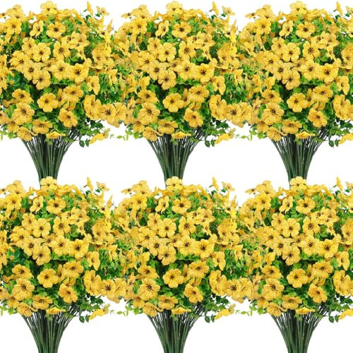 BlueCloudy 18 Bündel Künstliche Blumen für Draußen, Kunstblumen Balkon Dekoration Künstlich Balkonpflanzen Plastikblumen Outdoor Indoor für Zuhause Garten Tisch Terrasse Deko, Gelb