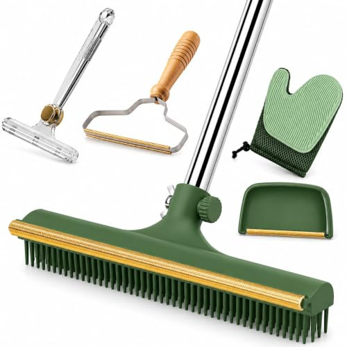 KURMEN 5 in 1 Adjustable Carpet Rake with Long Handle, Reusable Dog & Cat Uproot Pet Hair Remover for Matted Carpet, Rugs,Sofa,Stairs,Furniture & Car