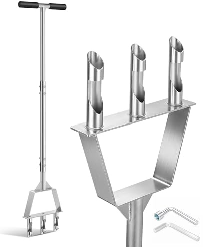 Fologtoo Rasenlüfter, Aerifizierer für Rasen Hohlspoon mit 3 Kerne, Manueller Rasenbelüfter für Rasenpflege und Verdichtete Böden, Langer Griff(99cm)