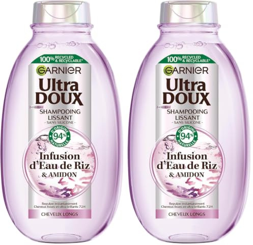 Garnier Ultra Doux - Shampooing Lissant Douceur & Brillance à l'Infusion d'Eau de Riz - Cheveux Rebelles et Indisciplinés - 250 ml