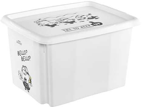 keeeper karolina Aufbewahrungsbox mit Deckel, 30 l, Minions Bello, Weiß | Platzsparend aufeinander stapelbar, Griffmulden an den Seiten, Optimaler Staubschutz, Sichere Konstruktion