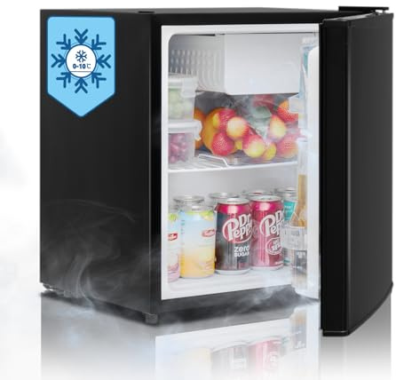 Techomey 46L Small Table Top Mini Fridge, Counter Fridge with Reversible Door, Top High Temperature Resistance, Low Noise for Bedroom, Office, Black
