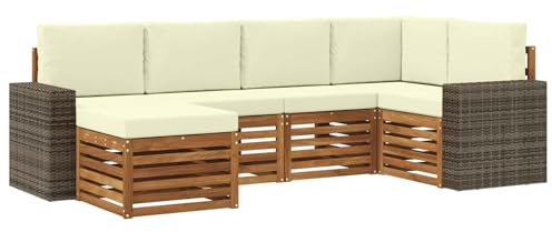 vidaXL Ecksofa Set mit Kissen 6 pcs Natur und Creme, Outdoor-Sofa, Moderne L-förmige Lounge, Gartensitzgruppe für die Terrasse, bequemes Möbelset