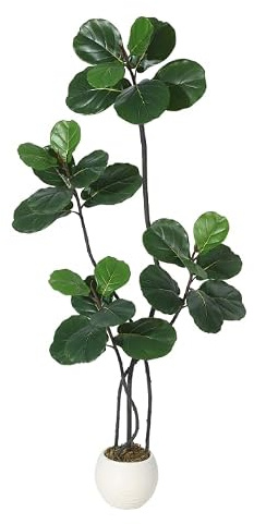 Grand Ficus Lyrata Plante Artificielle Interieur Décoratif 150cm Pot Blanc Moderne Intérieur