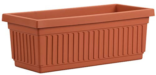 The HC Companies Venezianischer rechteckiger Pflanzkasten mit Fenster, 61 cm, Leichter Kunststoff, für drinnen und draußen, mit Drainage, für Fensterbank, Kräuter, Blumen, Rot