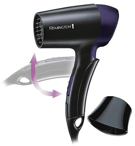 Remington Asciugacapelli 1400W - Estremamente piccolo e pieghevole - Asciugacapelli da Viaggio, Bocchetta per lo styling, 2 livelli di riscaldamento e ventola, On the Go D2400