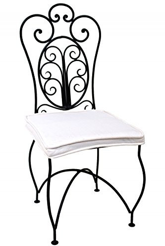 ORIGINAL Orientalischer Stuhl Gartenstuhl aus Metall Schwarz Cordoba | Marokkanischer Balkonstuhl Inkl. Sitzkissen Stuhlkissen | Eisenstuhl als Bistrostuhl | Mediterrane Deko im Garten oder Balkon