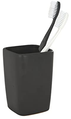 Wenko 20018100 Zahnputzbecher Faro - Keramik, 7.3 x 10.5 x 7.3 cm, schwarz