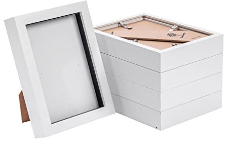 Nicola Spring 3D Shadow Box Photo Frames - 5x7 (12x17cm) - Pack of 5 - White 3D Photo Frame Box Picture Frame Box Portrait Display Case for Crafts, Keepsakes, Wedding, Graduation