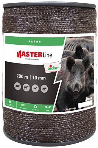 Eider Weidezaun Breitband 200m, 10mm, braun - hohe Leitfähigkeit - Sehr Robust - 1x extra Leiter : 4x0,16 Niroleiter