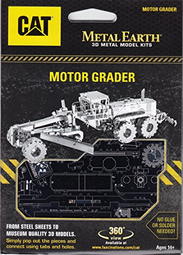 Fascinations MMS421 Metal Earth Metallbausätze - Planierer CAT Motor Grader, lasergeschnittener 3D-Konstruktionsbausatz, 3D Metall Puzzle, DIY Modellbausatz mit 3 Metallplatinen, ab 14 Jahre