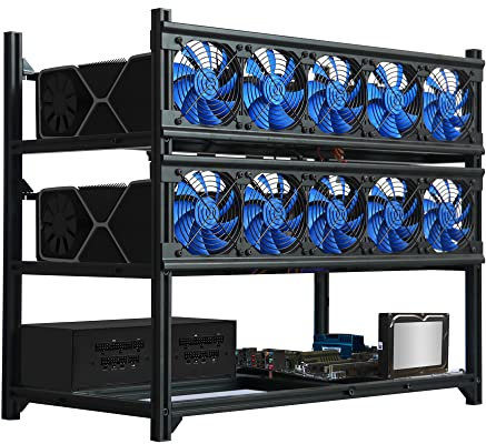 Kingwin Bitcoin Miner Rig Case w/6, 8 or 12 GPU Mining StackFrame - Expert Crypto Mining Rack W/Colocación para placa base para minería - Convección de aire para mejorar la criptomoneda GPU (12GPU)