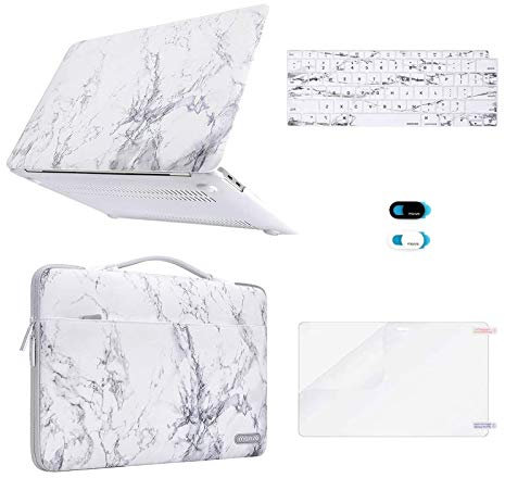 MOSISO Hülle Kompatibel mit MacBook Air 13 Zoll 2022 2021 2020 2019 2018 A2337 M1 A2179 A1932, Plastik Hartschale Case&Aktentasche&Tastaturschutz&Displayschutz&Webcam Cover, Weiß Marmor