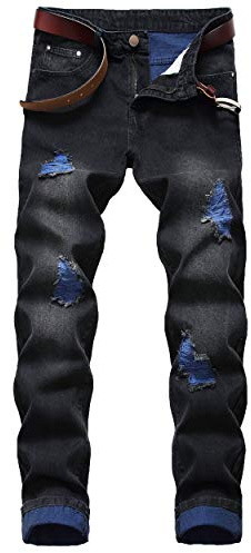 Dant Bulun Men's Ripped Distressed Destroyed Slim Fit Straight Leg Denim Jeans