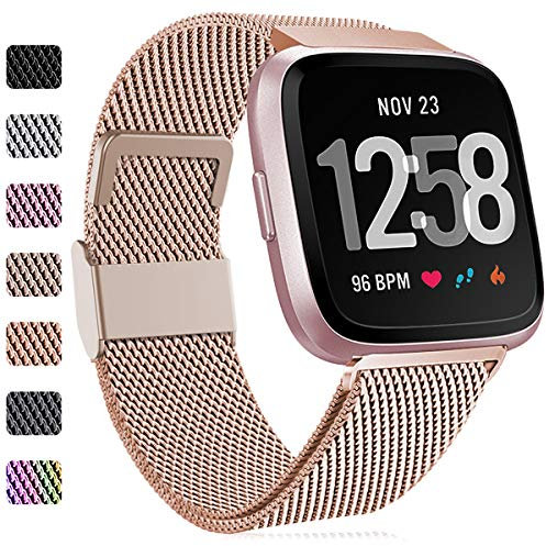 Faliogo Ersatzarmband Kompatibel mit Fitbit Versa Armband/Fitbit Versa 2 Armband, Edelstahl Metall Ersatz Armbänder Kompatibel mit Fitbit Versa 2/Versa/Versa Lite, Klein Königliches Gold