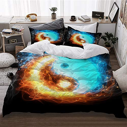 HATESAH Bedding Bettwäsche,Yin Yang Symbol,EIS und Feuer,Bettwäsche 135x200cm,Kopfkissenbezug 2（50x80cm）