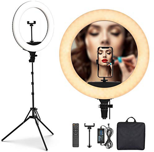 PoplarTrees LED Aro de Luz 46CM con Trípode 65W, Remoto Control 3200-5500K Lámparas Regulables, 3 Modos Anillo de Luz para Selfie, Video, Tiktok,Maquillaje incluida Carrying Bag