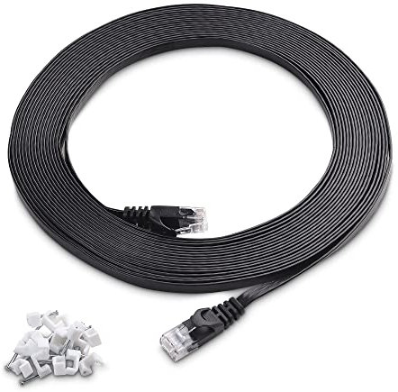 Cable Matters Cat6 Network Cable, Flat Ethernet Cable 9m in Black with Nail-in Cable Clips