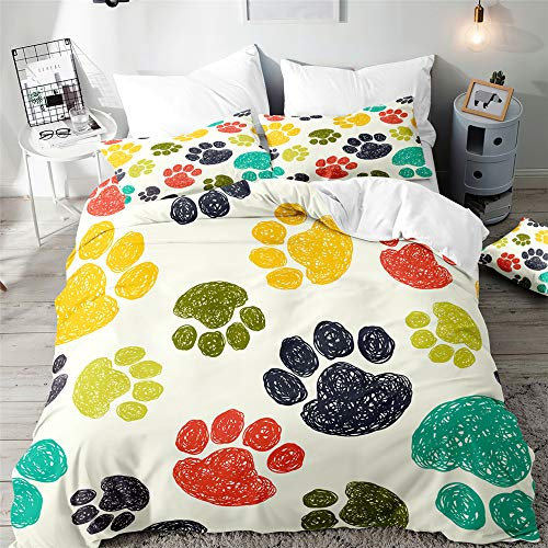 Morbuy Hündchen Druck Bettbezug Bettwäsche Set - 3D Erwachsene Kinder Bettwäsche-Set, Mikrofaser Weiche Bettbezug mit Reißverschluss und Kissenbezüge (135x200cm,Mehrfarbige Pfoten)
